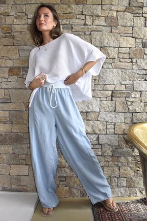 Washed Chambray Balloon Barrel Jean Light 